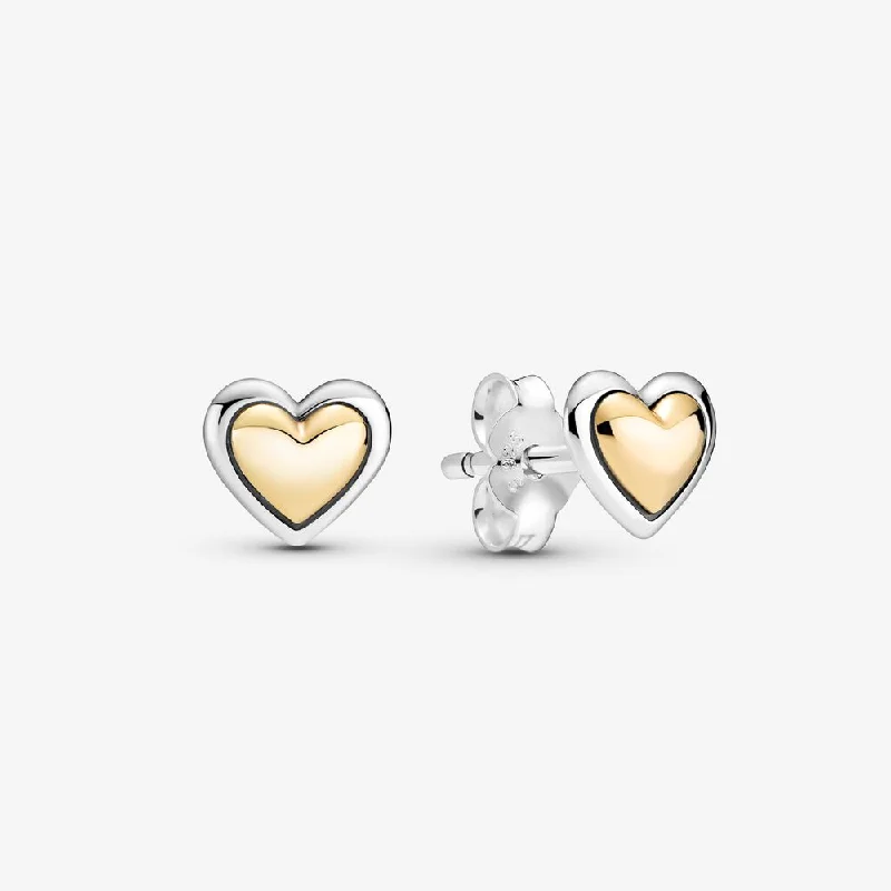 hoop earrings for women -Domed Golden Heart Stud Earrings