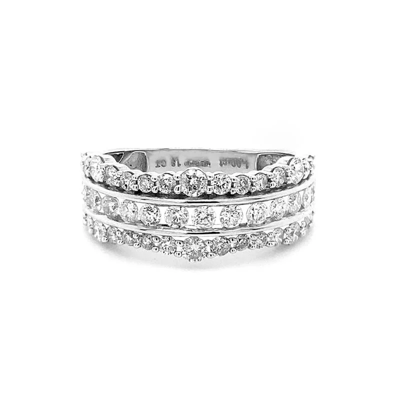 women’s cushion cut diamond engagement rings -18K White Gold Triple Row Diamond Ring