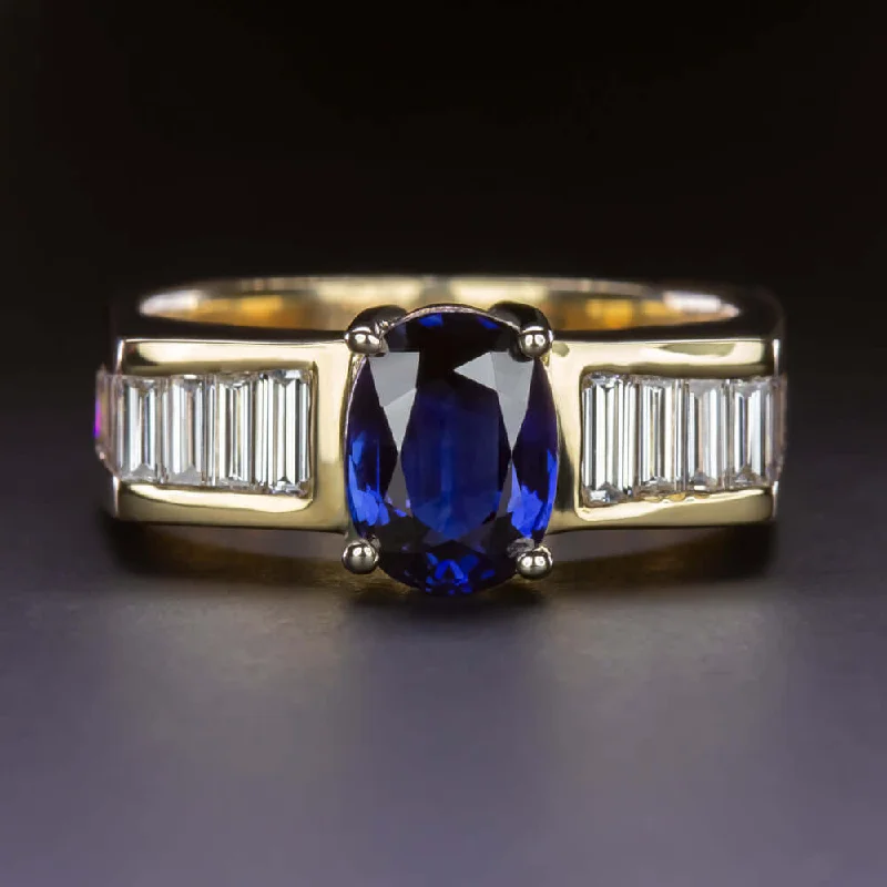 women’s simple rings -2.70c SAPPHIRE DIAMOND COCKTAIL RING 10 GRAM YELLOW GOLD SQUARE CHUNKY WIDE MENS