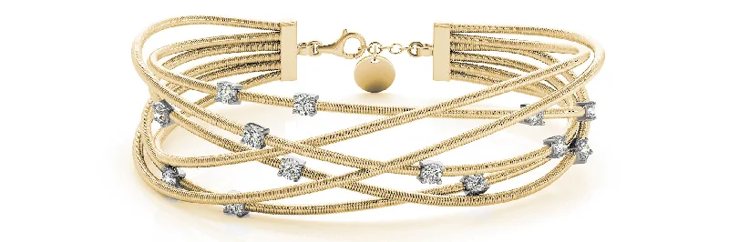 adjustable bracelets for women -14kt Yellow Gold Flexible Criss Cross Diamond Bracelet (1/3 ctw)