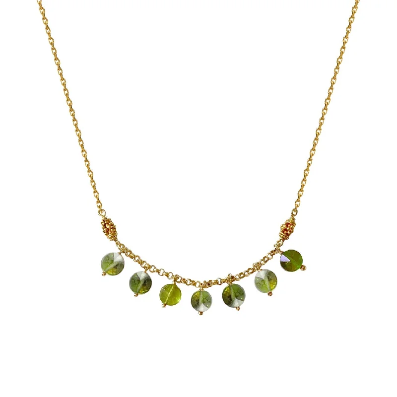 women’s rose gold necklaces -Green Tourmaline Boho Dangly Necklace - Limited Edition - 18k Gold