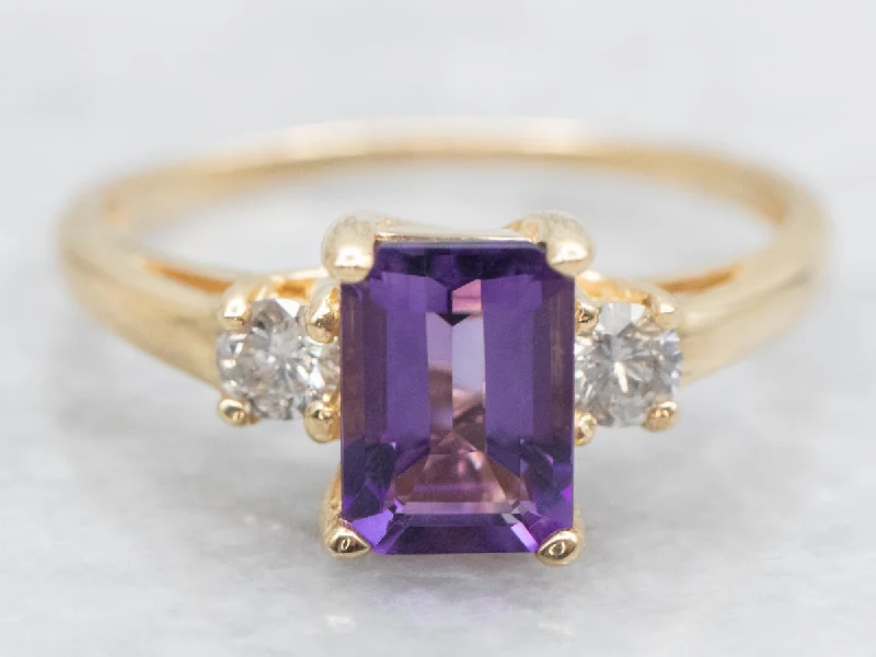 women’s engagement rings with colored stones -Amethyst and Diamond Ring