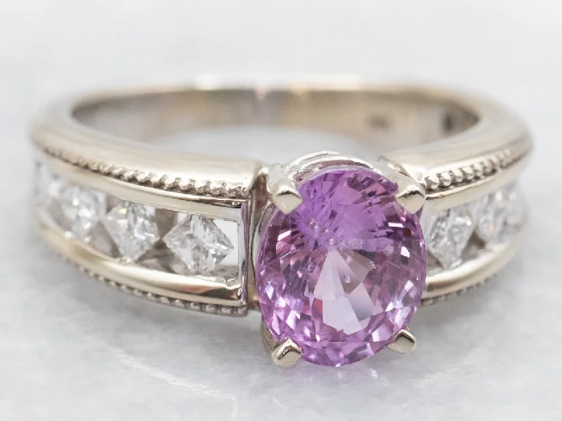 women’s two-tone engagement rings -White Gold Pink Sapphire and Diamond Ring