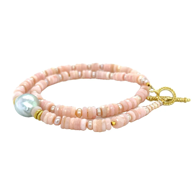 pearl bangles for women -Pink Opal Wrap Bracelet