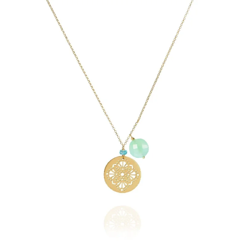 women’s multi-layer necklaces -Art Deco Necklace Gem Charm 18k gold Chrysoprase