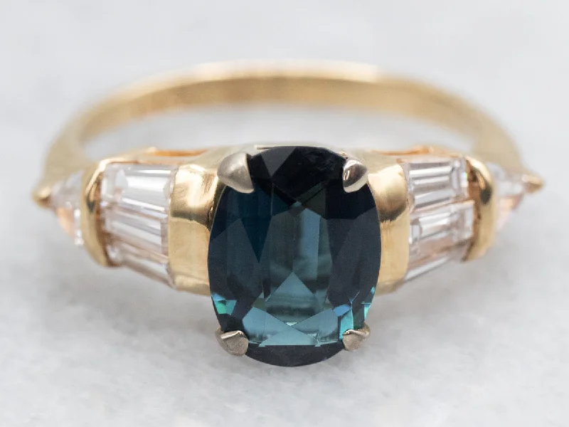 women’s platinum solitaire engagement rings -Vintage Indicolite Tourmaline and Diamond Ring