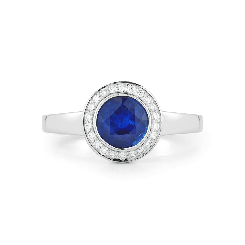 women’s three-stone engagement rings -Steller Blue Sapphire and Diamond Ring