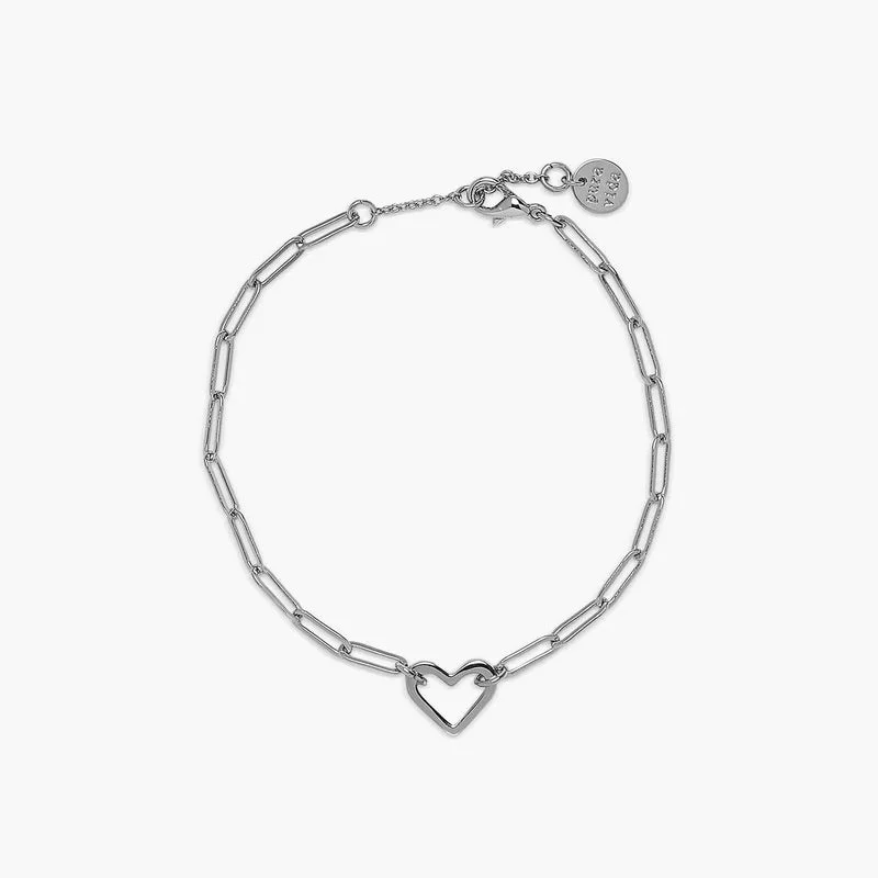 luxury bracelets for women -Pura Vida, Open Heart Paperclip Bracelet, Silver