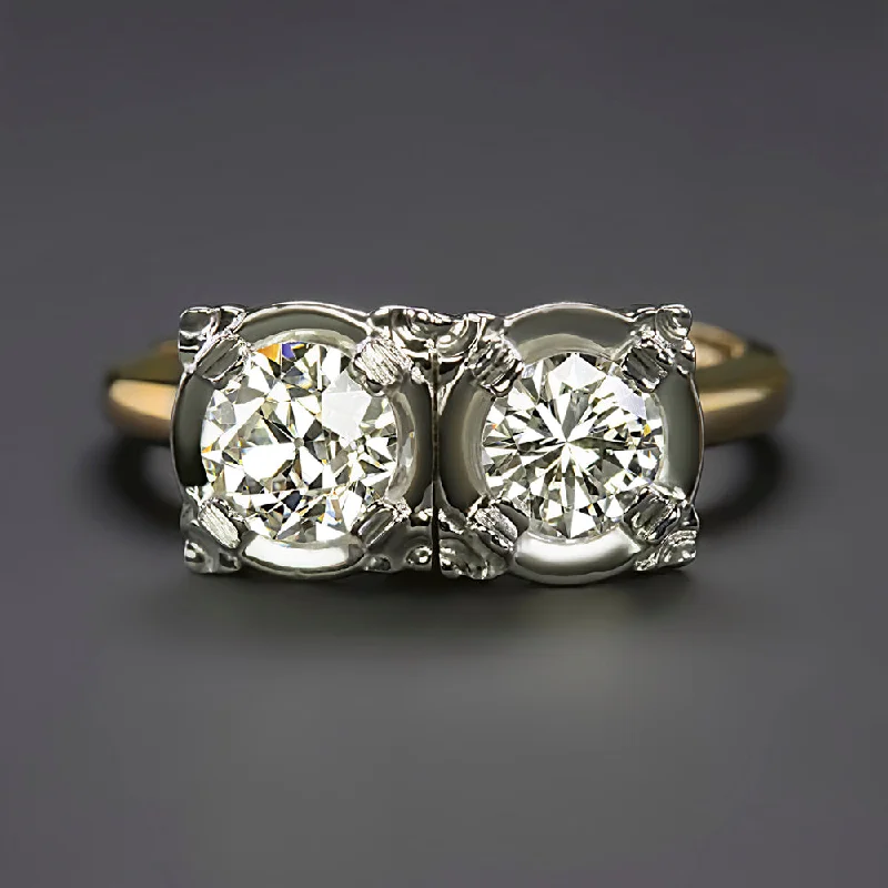 women’s modern rings -VINTAGE DIAMOND TOI ET MOI RING OLD EUROPEAN ROUND CUT TWO TONE GOLD COCKTAIL