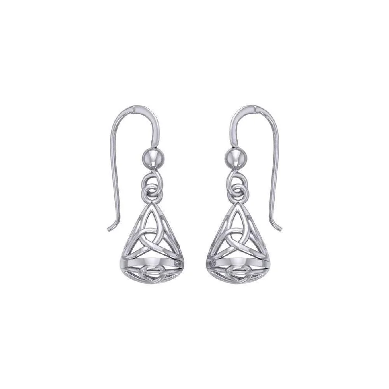 women’s luxury gold earrings -Celtic Knotwork Silver Triquetra Filigree Earrings TE683