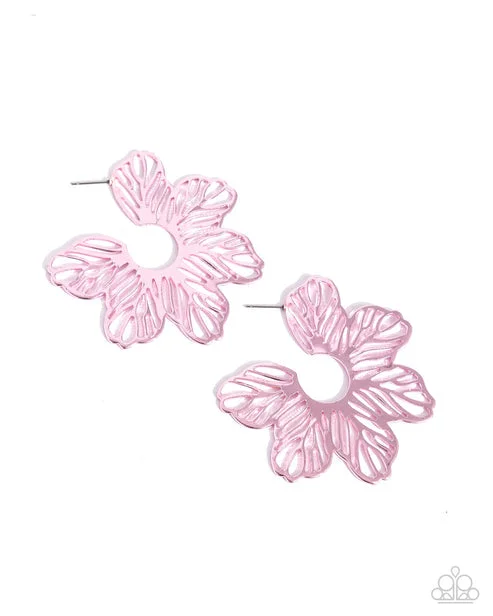 women’s flower earrings -Floral Fame Pink Hoop Earring