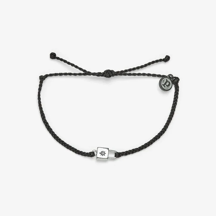 women’s charm bracelets -PuraVida, Lock Charm Silver Bracelet, Black