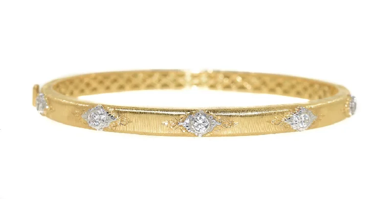 handmade bracelets for women -18kt Yellow Gold Hand Engraved Diamond Bangle (.35 ctw)