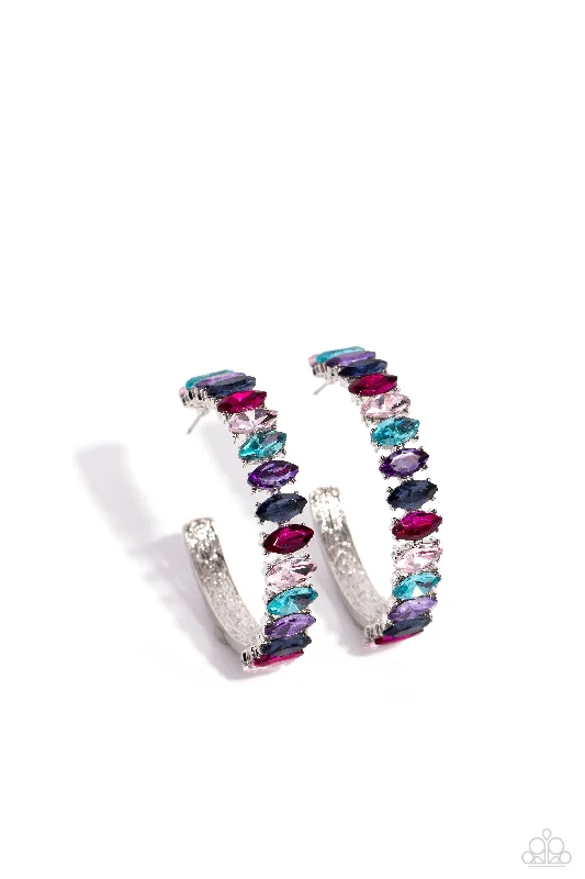 women’s crystal hoop earrings -Rainbow Range - Multi Blue Pink