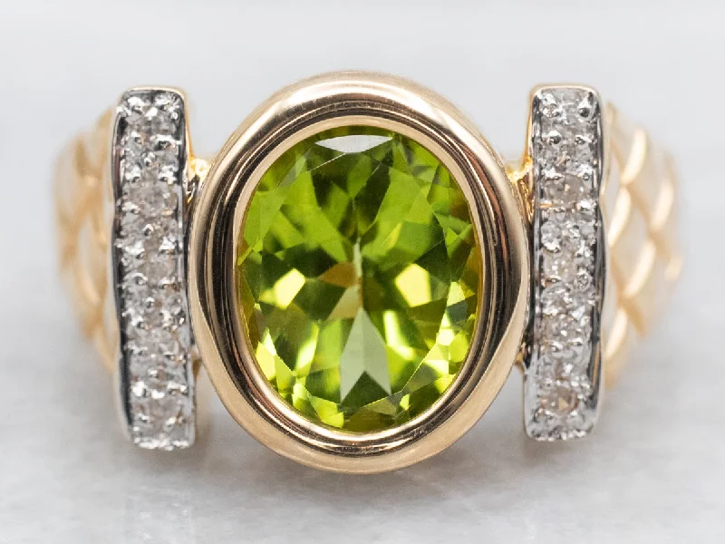 women’s silver solitaire engagement rings -Peridot and Diamond Ring