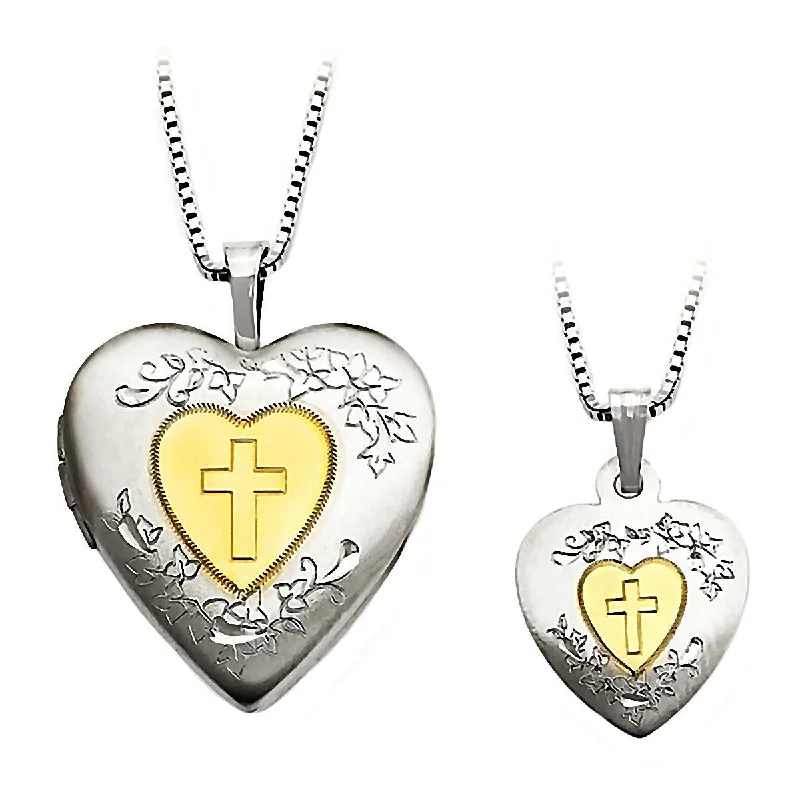 women’s silver pendant necklaces -Gold-Plated Cross Just Like Mommy 925 Silver Locket and Pendant Necklace Set