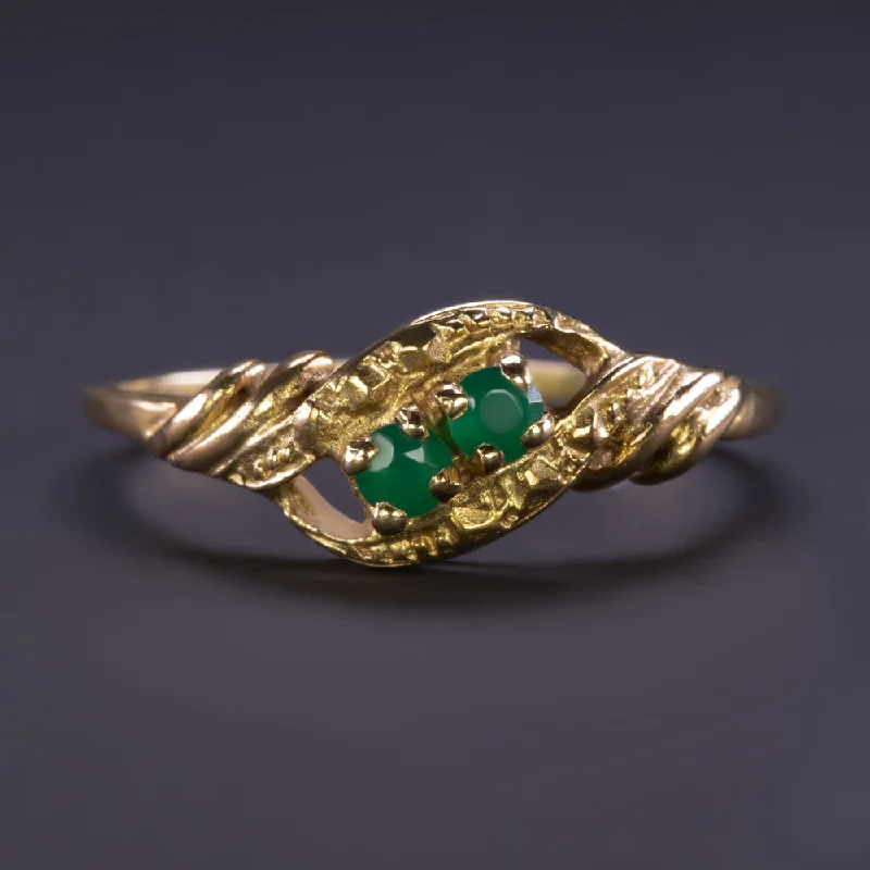 women’s gold wedding bands -VINTAGE CHRYSOPRASE 14k YELLOW GOLD RING DAINTY COCKTAIL GREEN GEMSTONE BYPASS