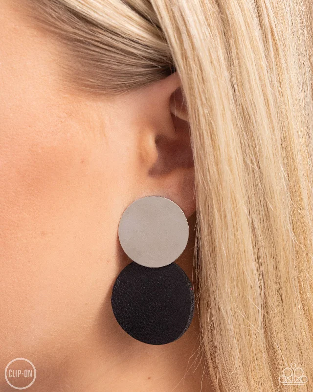 women’s opal earrings -Leather Leader - Black Clip On