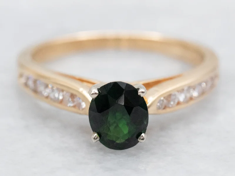 women’s large diamond engagement rings -Deep Green Tourmaline Diamond Ring