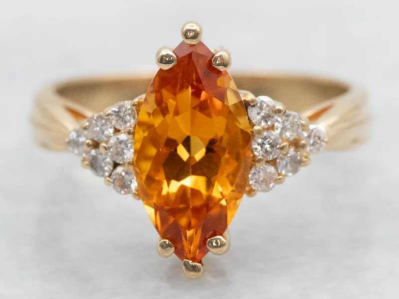 women’s trendy engagement rings -Marquise-Cut Citrine and Diamond Ring