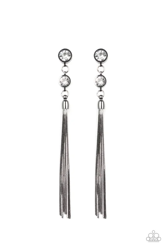 women’s moonstone stud earrings -Tassel Twinkle Black Post Earring