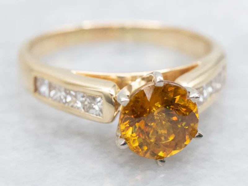 women’s eco-friendly engagement rings -Golden Sphene and Diamond Ring