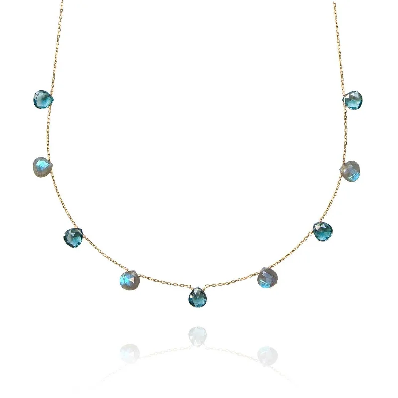 gold necklaces for women -Floating Drops Long Necklace Blue Topaz , Labradorite - 18k Gold