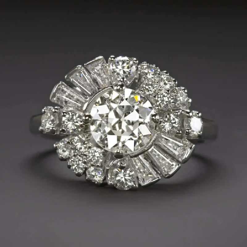 women’s contemporary rings -1.76ct OLD EUROPEAN CUT DIAMOND VINTAGE CLUSTER RING PLATINUM RETRO HALO ESTATE