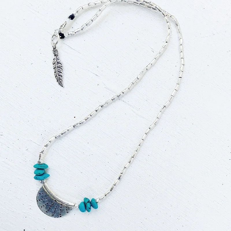 women’s necklace sets -MINI TURQUOISE CRESCENT MOON GODDESS NECKLACE