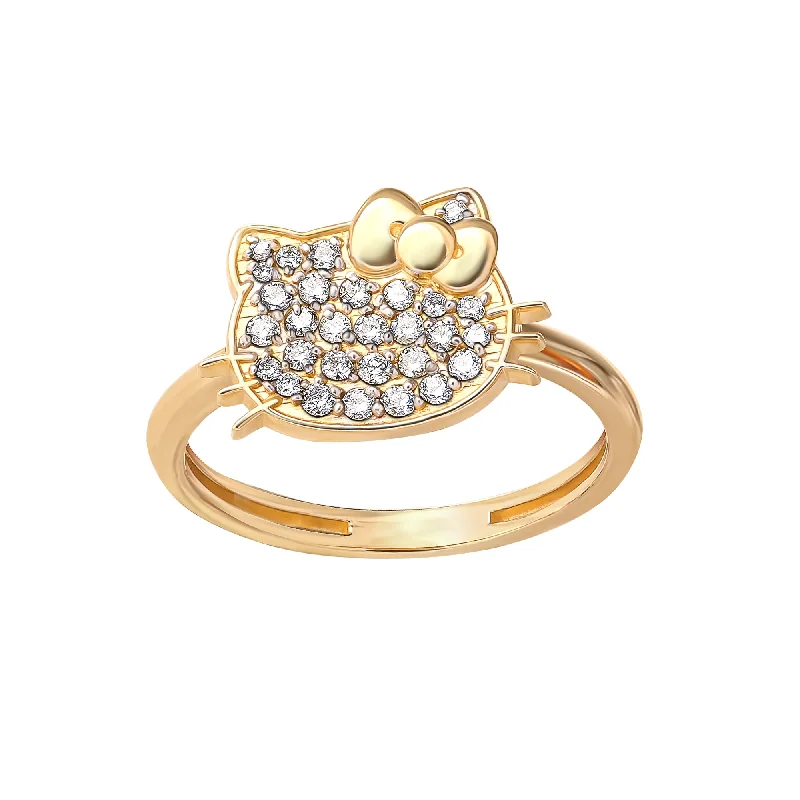 women’s wedding engagement rings -Hello Kitty 14K Yellow Gold Pavé Diamond Ring (Size 7 Only)