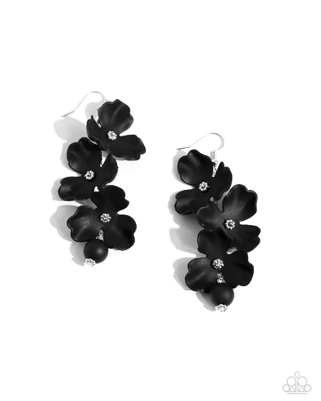 women’s statement earrings -Plentiful Petals - Black