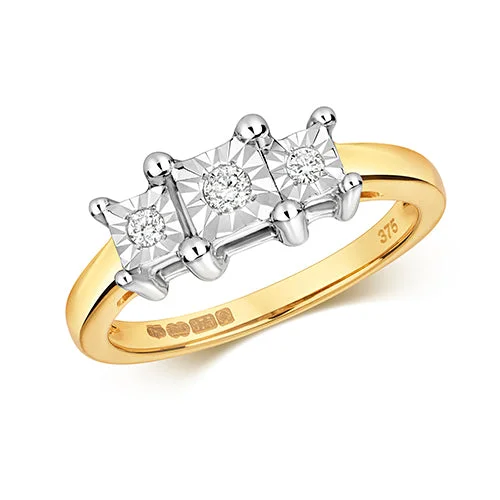 women’s affordable solitaire engagement rings -9ct Yellow Gold Illusion Diamond Ring