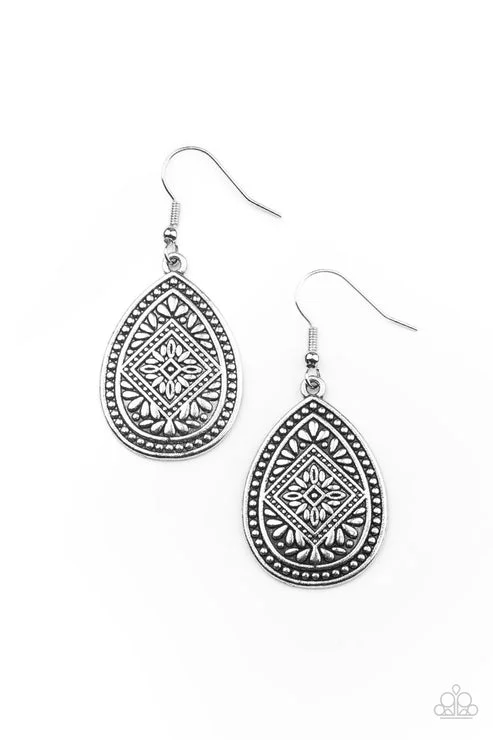 hoop earrings for women -Mayan Mecca Silver Earring