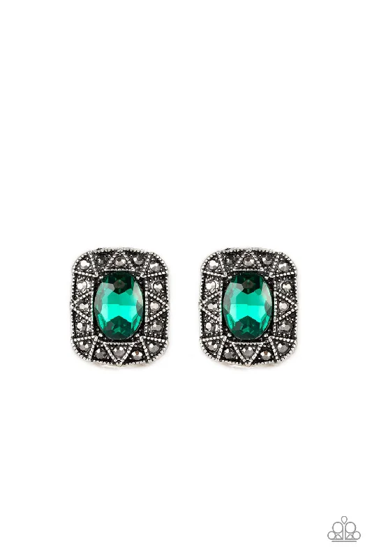 trendy earrings for women -Young Money Green Post Earring