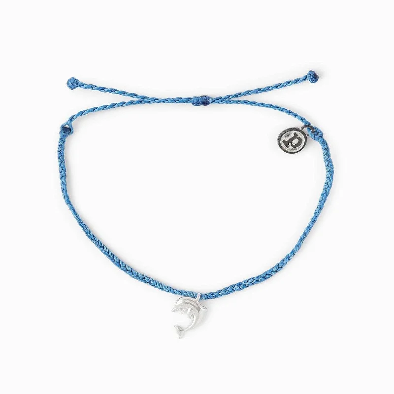 sophisticated bracelets for women -PuraVida, Silver Dolphin Bracelet, Malibu Blue