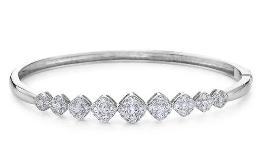 simple bracelets for women -18kt White Gold Diamond Cluster Fashion Bangle (2.10 ctw)